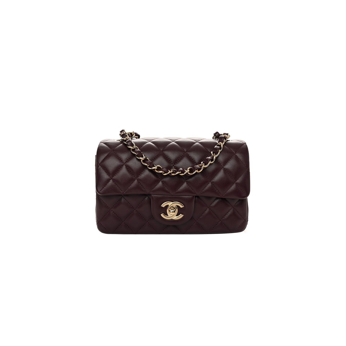 Ch*el lambskin quilted mini rectangular flap burgundy as1116 (20*13*6cm)