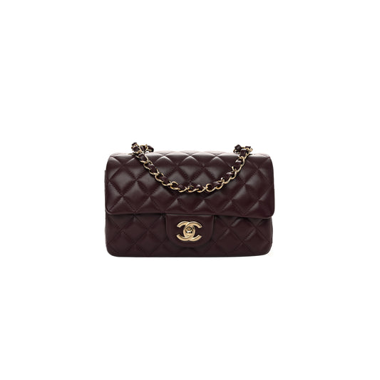 Ch*el lambskin quilted mini rectangular flap burgundy as1116 (20*13*6cm)