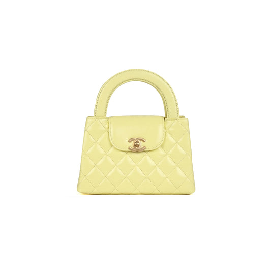 Ch*el kelly yellow shiny calfskin brushed gold hardware as4416 (19*13*7cm)