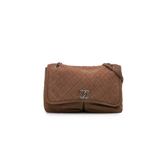 Ch*el large quilted nubuck natural beauty split pocket flap shoulder bag (33*22*9cm)