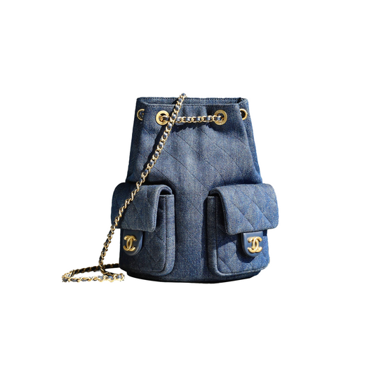 Ch*el 25c drawstring backpack dark denim as5310 (24.3*18*7.8cm)