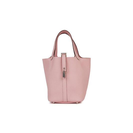 H**mes picotin lock 18 rose sakura clemence palladium hardware (18*13*18cm)