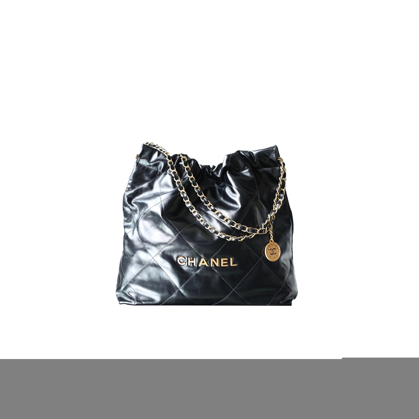 Ch*el master 22 handbag shiny calfskin goldtone metallic as3261 (42*39*8cm)