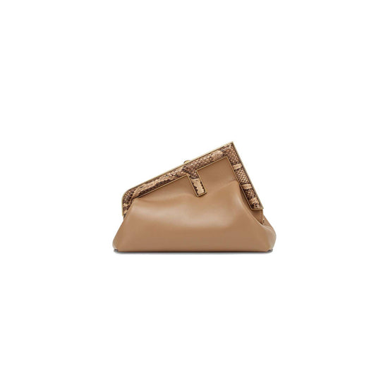 F**di first small - beige leather bag with exotic details 8bp129agwrf1gem (26*18*9.5cm)