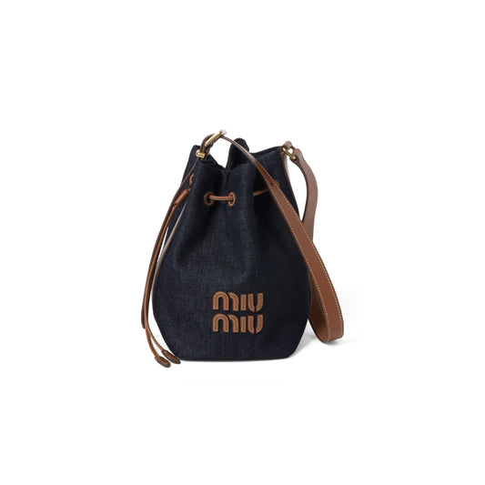 M1v M1v denim and leather logo bucket bag 5be090 (22.5*16*14cm)