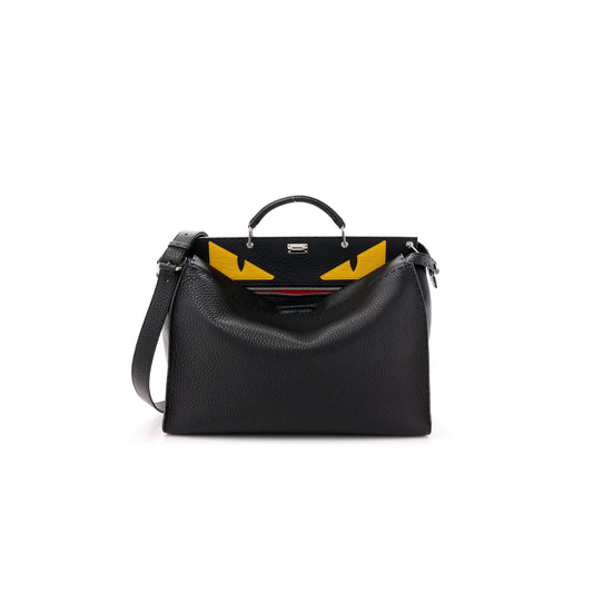F**di cuoio romano selleria monster eyes inlay large peekaboo satchel black sunflower (42*34*18cm)