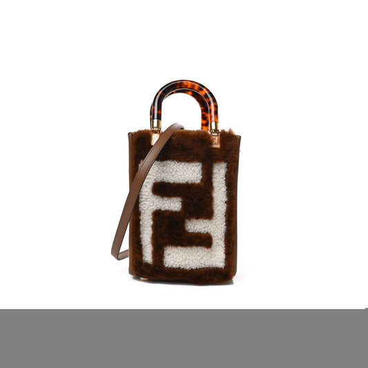 F**di shearling plexiglass ff mini F**di sunshine shopper tote forresta white (18*13*6cm)