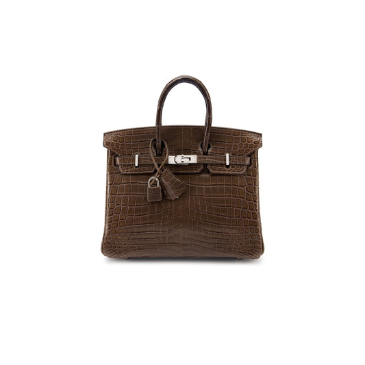 H**mes master birkin 25 crocodile leather elephant grey silver buckle h041354ck63 (25*20*13cm)