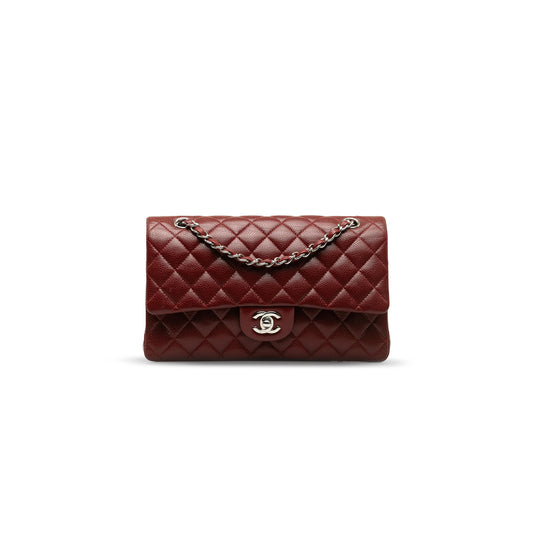 Ch*el master red medium classic caviar double flap dark red a01112 (25*15*6cm)