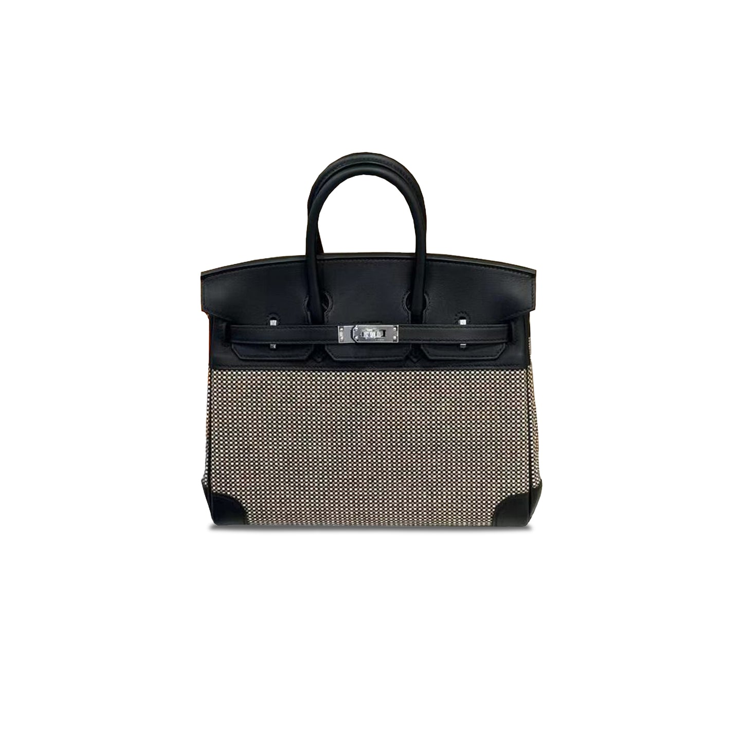 H**mes master birkin 25 swift leather and canvas waffle black and three color silver buckle bag 10097250 (25*18*13cm)