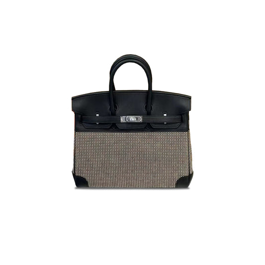 H**mes master birkin 25 swift leather and canvas waffle black and three color silver buckle bag 10097250 (25*18*13cm)