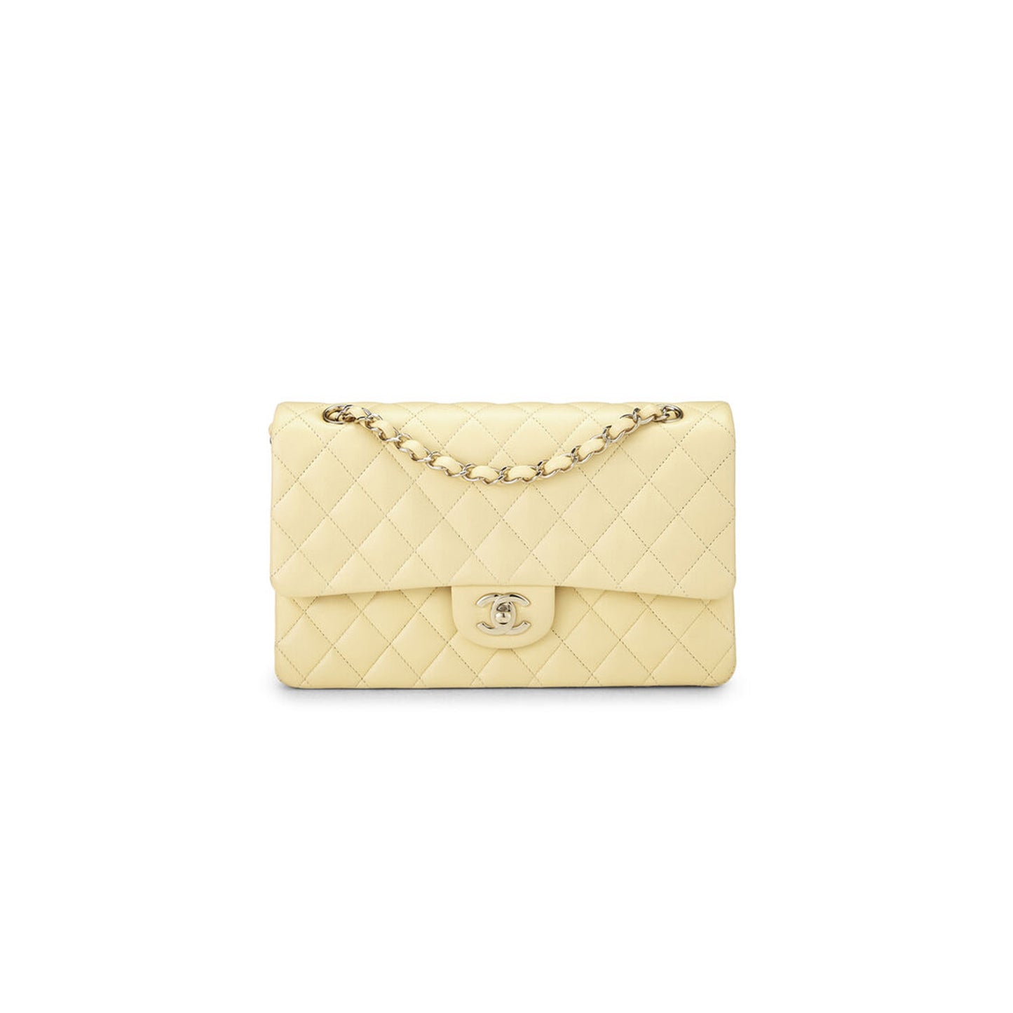 Ch*el yellow calfskin classic double flap medium as0001 (25*15*6cm)