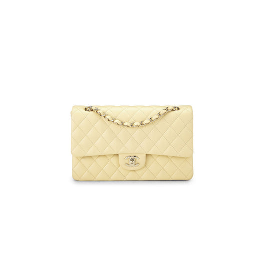 Ch*el yellow calfskin classic double flap medium as0001 (25*15*6cm)