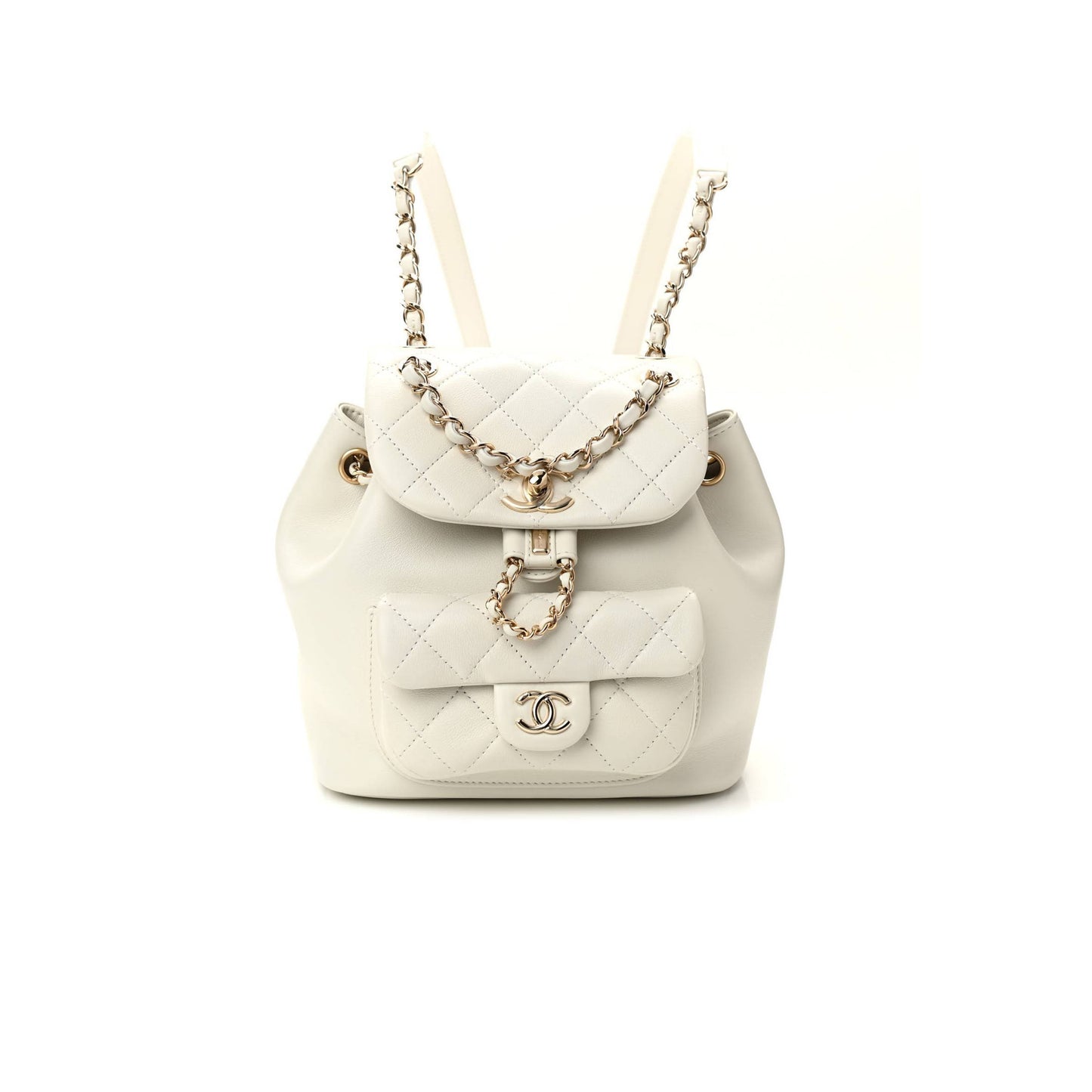 Ch*el lambskin quilted small duma drawstring backpack white (19*17*12cm)