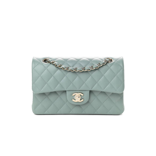 Ch*el caviar quilted small double flap dark green rose gold hardware (22*14*6cm)