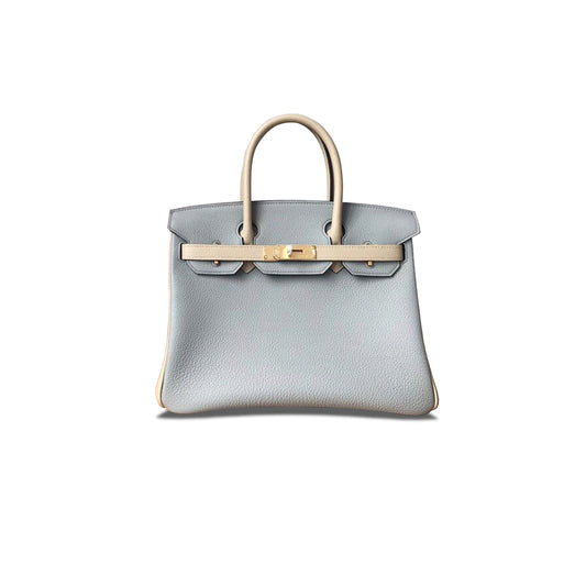 H**mes birkin 25 epsom seagull grey and milkshake white with gold buckle h028369ck12 (25*18*13cm)