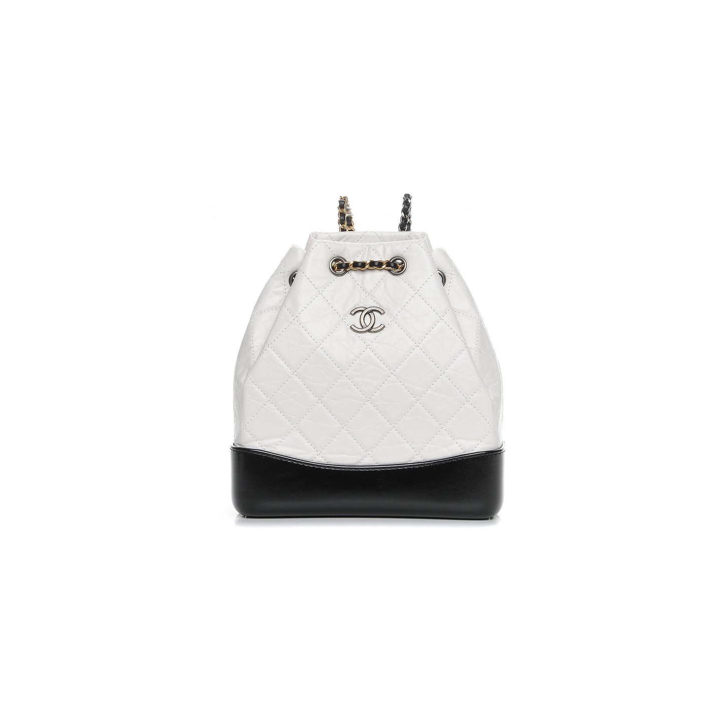 Ch*el master aged calfskin quilted small gabrielle backpack black white a94885 (23*22.5*10.5cm)