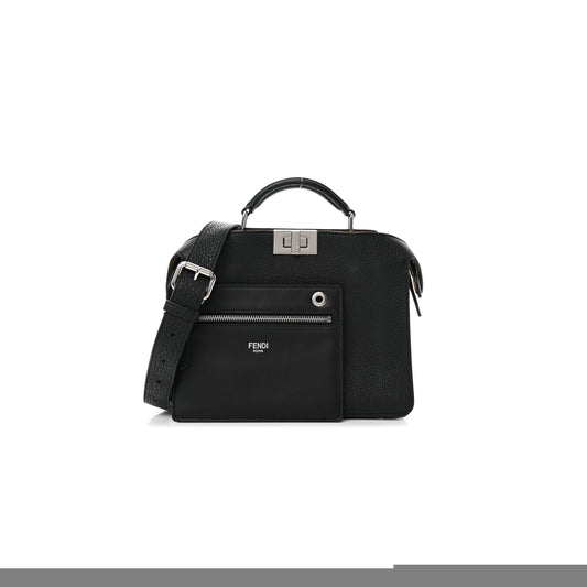 F**di cuoio romano vitello grace light glazed fabric bi-color ff 1974 mini peekaboo i see u satchel black (25*20*9cm)