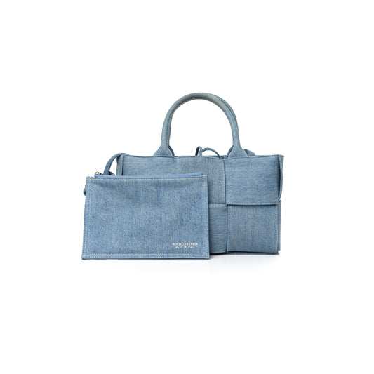bo*te*ga Ve*ne*ta denim maxi intrecciato mini arco tote blue (27*17*11cm)