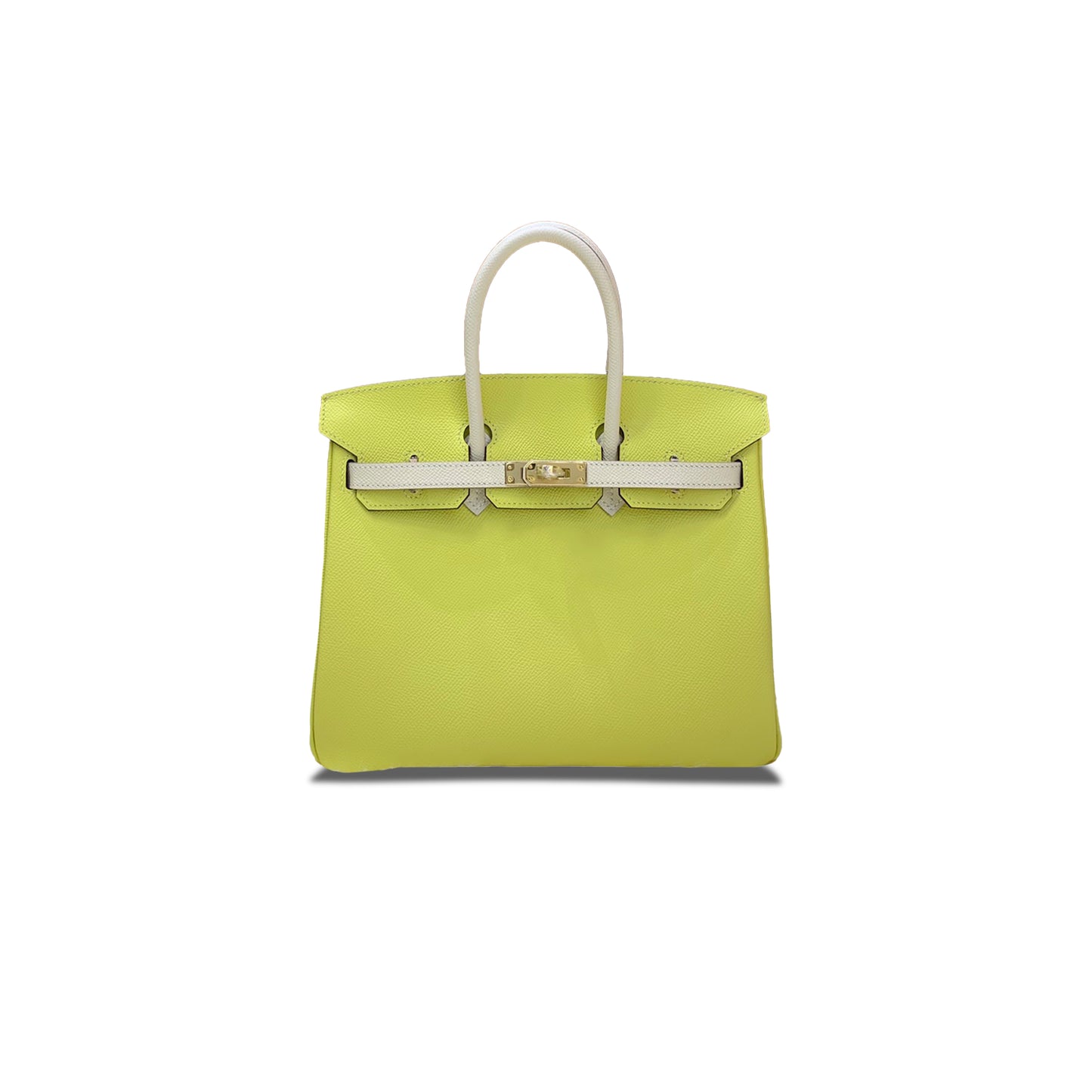 H**mes birkin 25 togo leather lemon yellow milkshake white gold buckle 295096399634 (25*20*13cm)