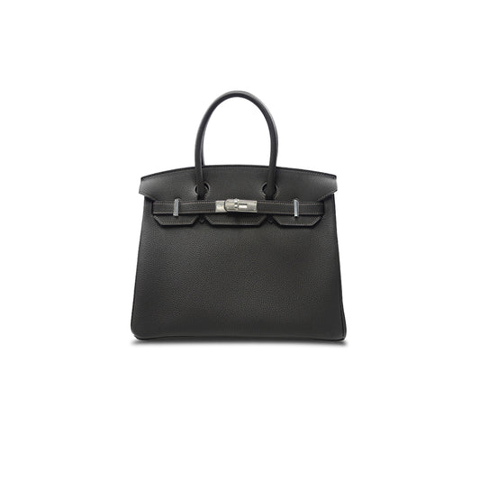 H**mes birkin 35 epsom leather black bag silver buckle bag bk303stgss (35*28*18cm)