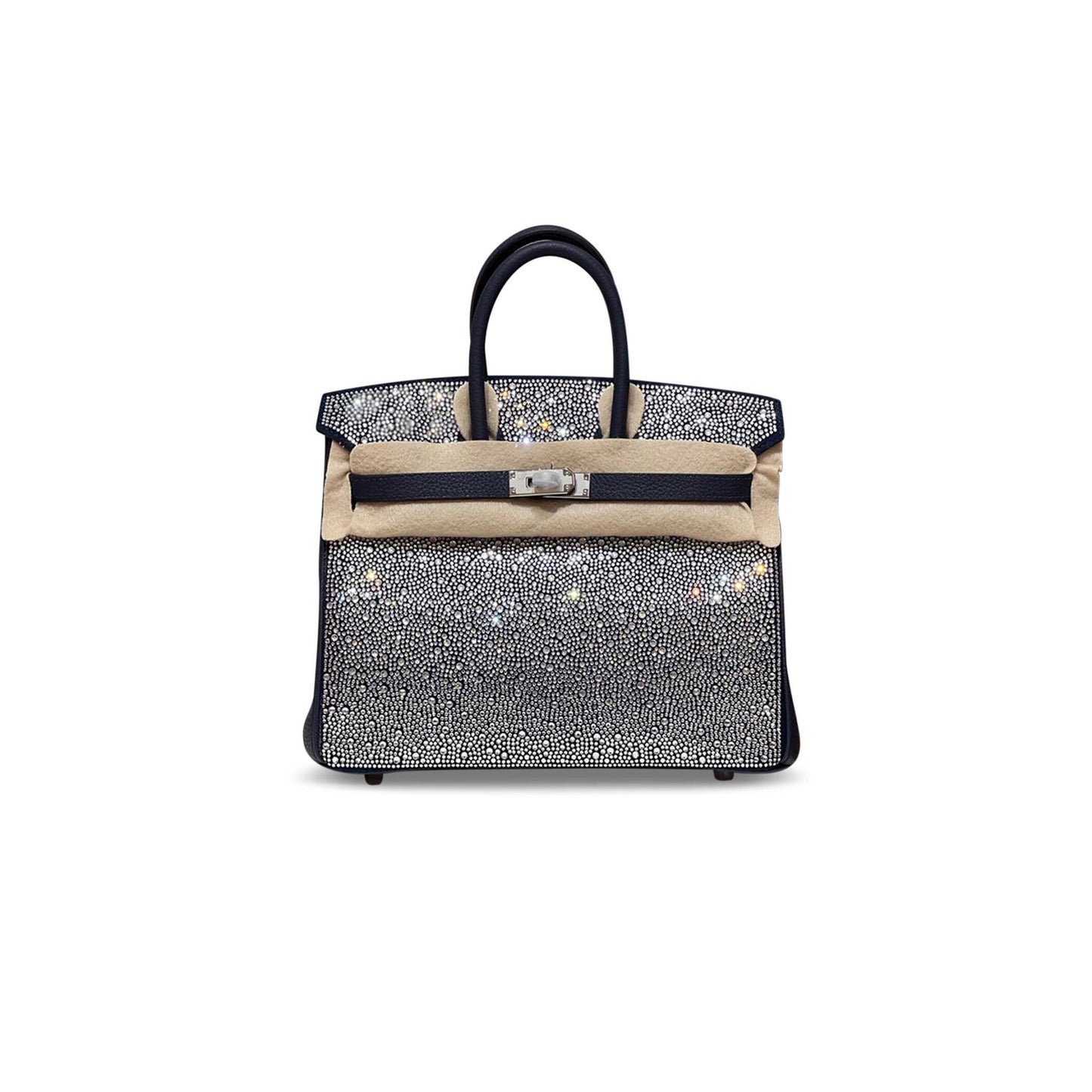 H**mes MASTER BIRKIN 25 BLUE TOGO WITH RHINESTONE SUEDE SILVER HARDWARE (25*20*13cm)