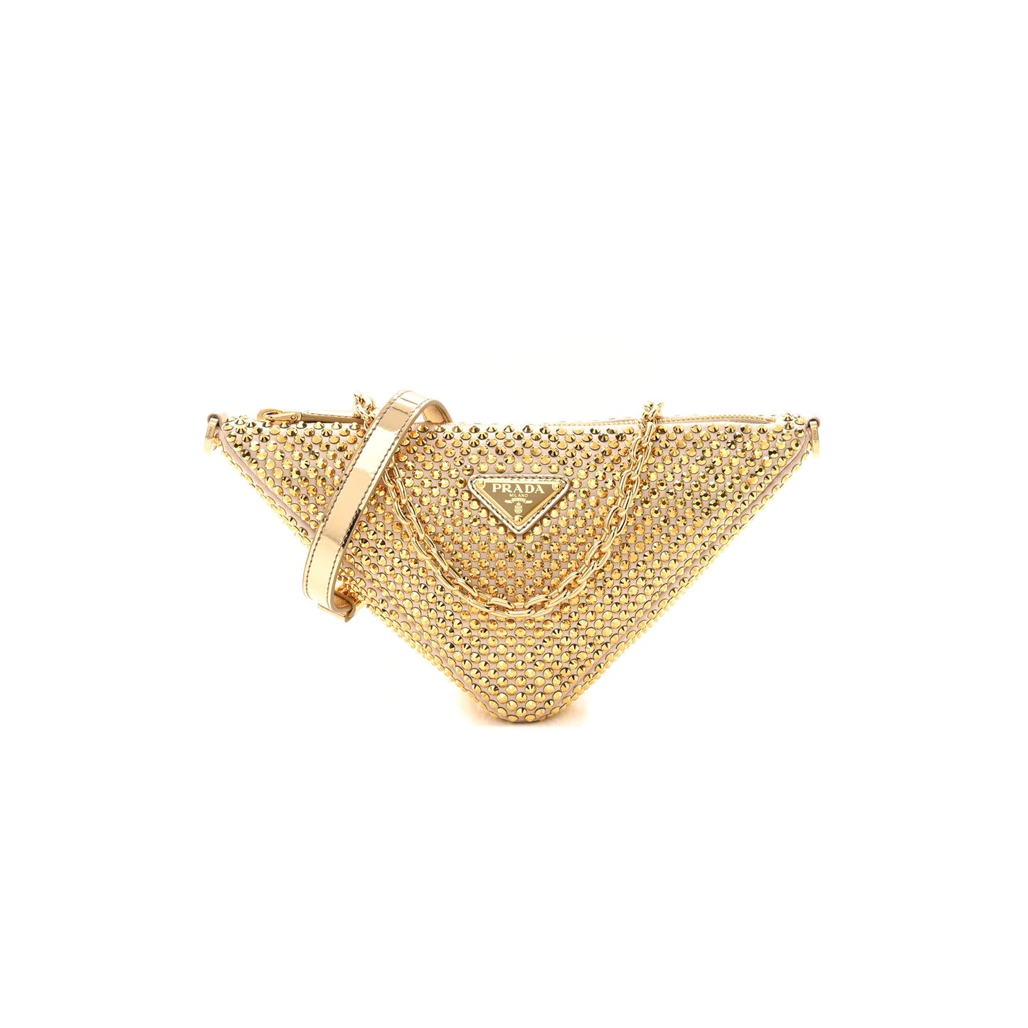 Pra*a satin crystal triangle crossbody pouch platino 1bc190 (26*14*6cm)