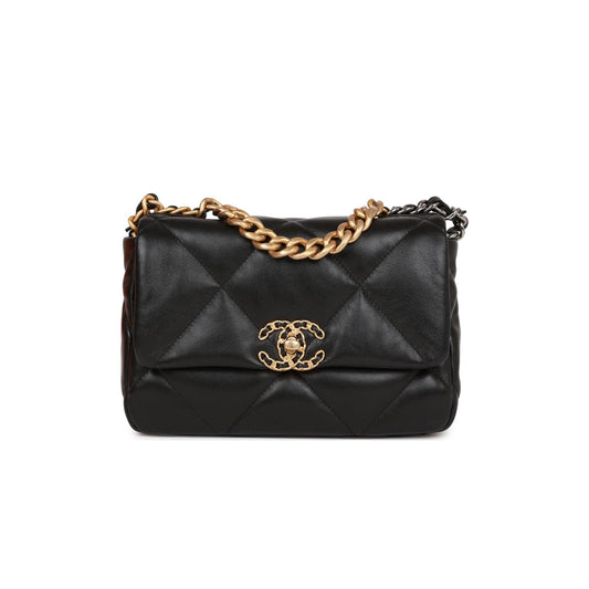 Ch*el medium 19 flap bag black lambskin mixed hardware (25*16*9cm)