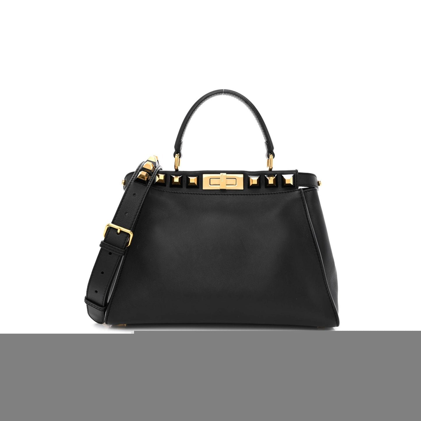 F**di calfskin studded medium peekaboo iconic satchel black (34*24*12cm)