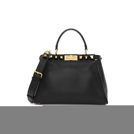 F**di calfskin studded medium peekaboo iconic satchel black (34*24*12cm)
