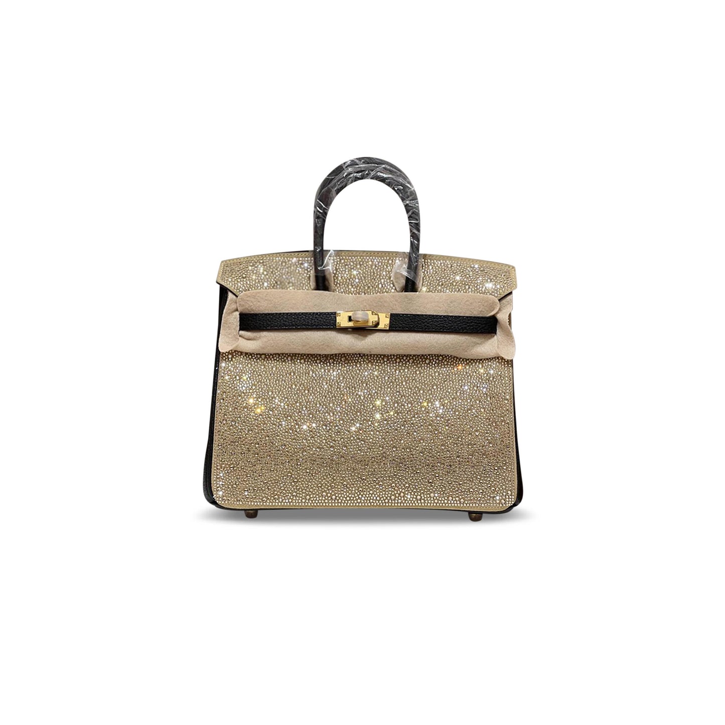 H**mes MASTER BIRKIN 25 BLACK TOGO WITH RHINESTONE SUEDE GOLD HARDWARE (25*20*13cm)