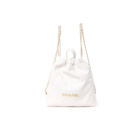 Ch*el master shiny calfskin quilted Ch*el 22 backpack white (34*29*10.5cm)