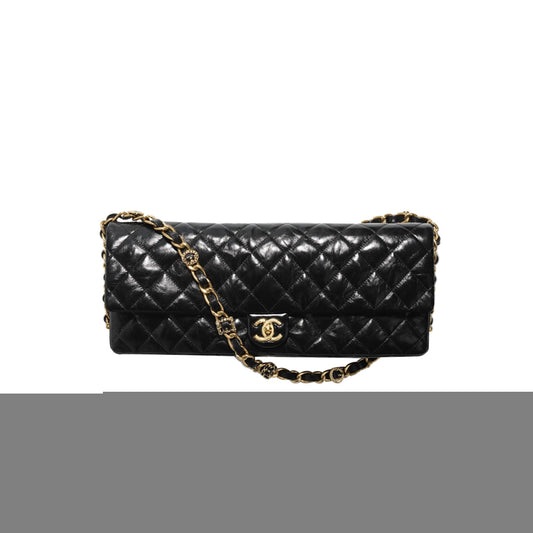 Ch*el master maxi clutch shiny lambskin gold tone metallic black as5006 (38*18*4cm)