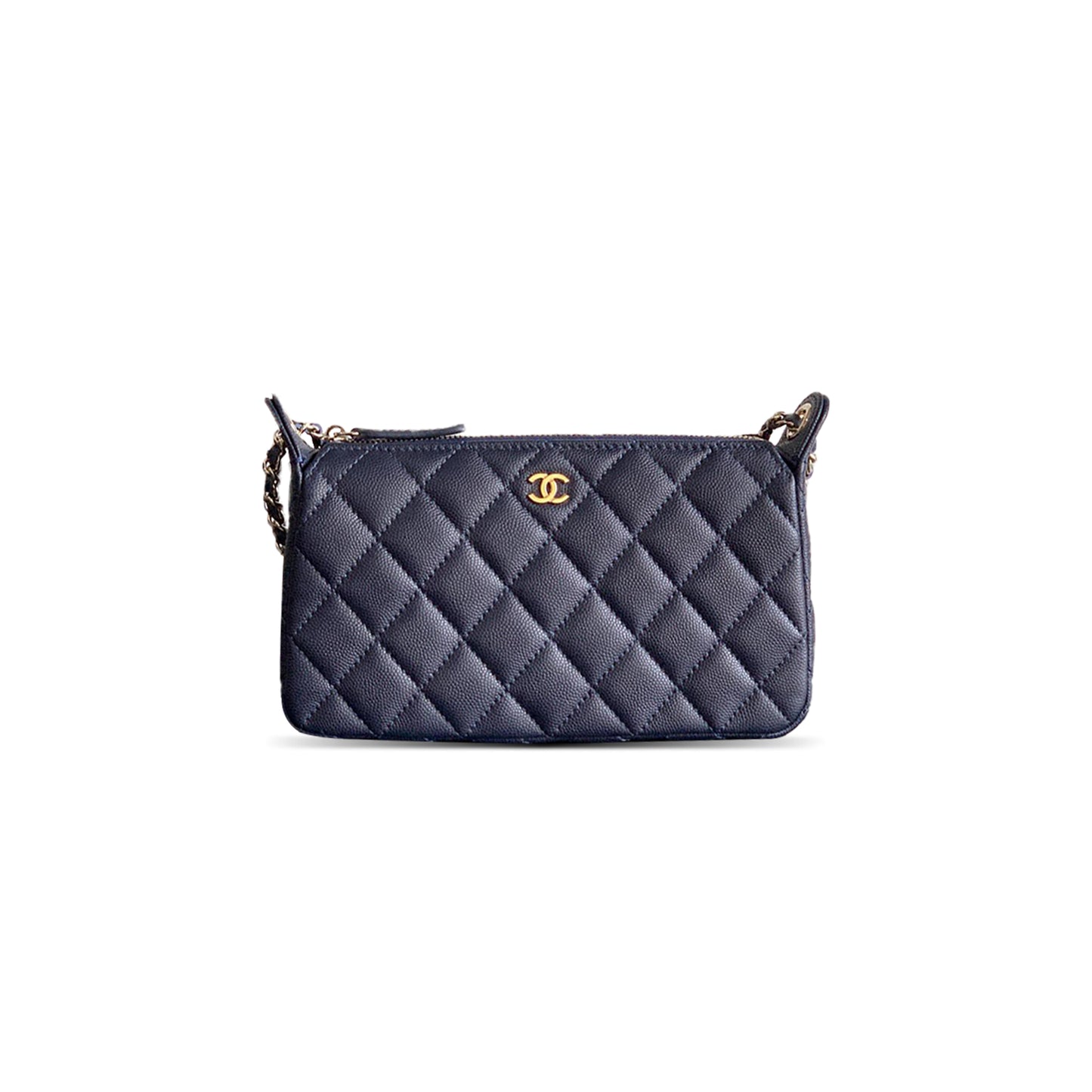 Ch**el grained calfskin 25b clutch with chain bag in navy blue (21*12*5.5.cm)