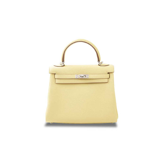 H**mes kelly 25 togo chick yellow silver buckle (25*17*7cm)