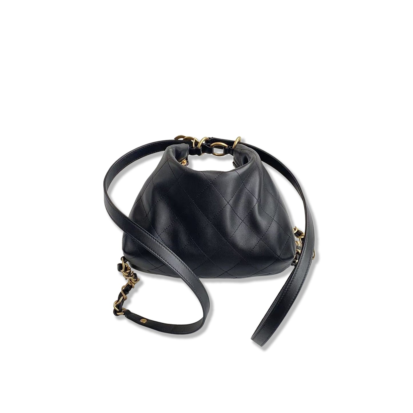 Ch**el master 25 hobo bag black soft calfskin leather backpack 2965681 (31*20*8.5cm)