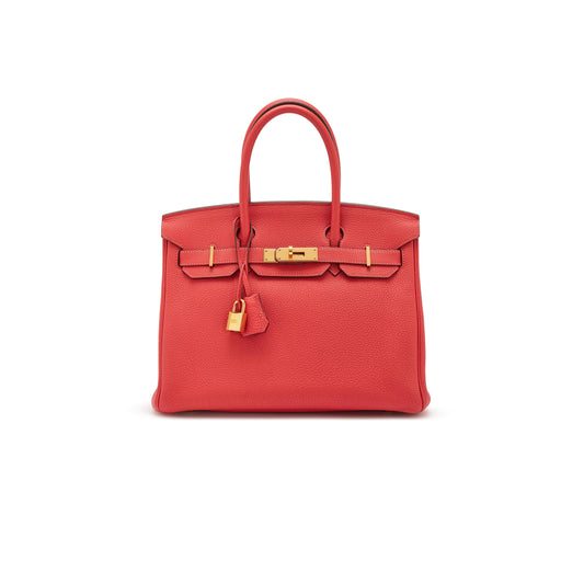 H**mes birkin 25 togo leather red gold buckle bag 7622672931 (25*20*13cm)