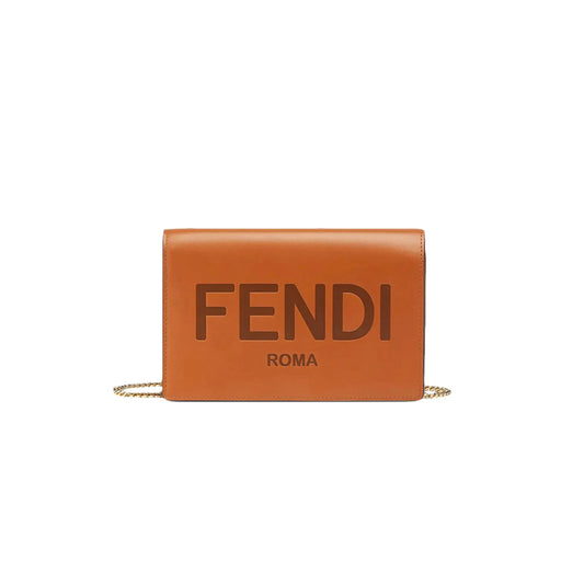 F**di vitello king tamponato logo embossed medium wallet on chain cuoio 8bs006aayzf0qvk (20*13*6cm)