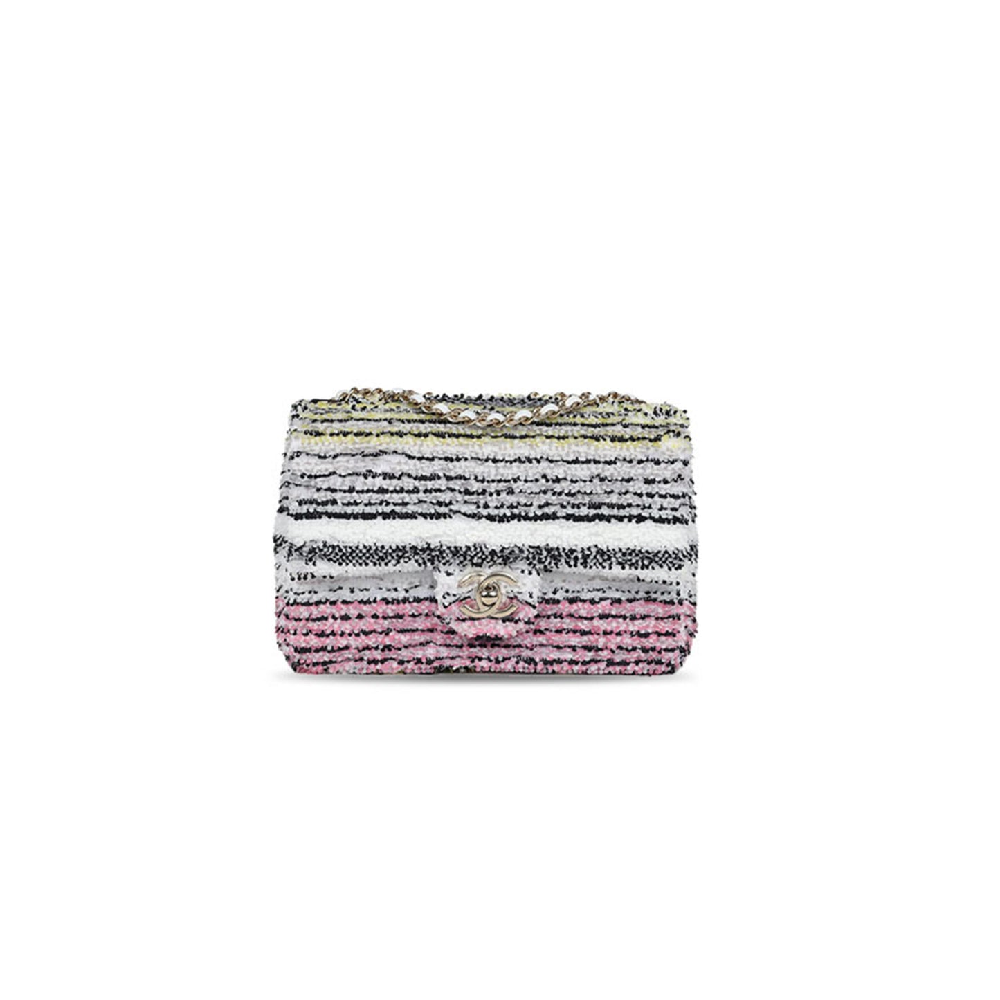 Ch**el mini rectangular flap white multicolor sequin light gold hardware (20*13*5cm)