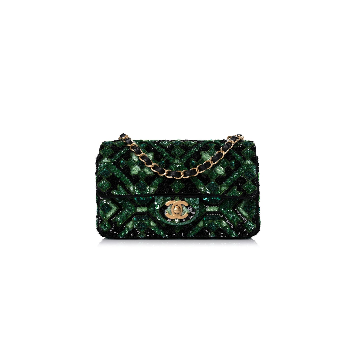 Ch**el sequin mosaic mini rectangular flap green black (20*11*8cm)