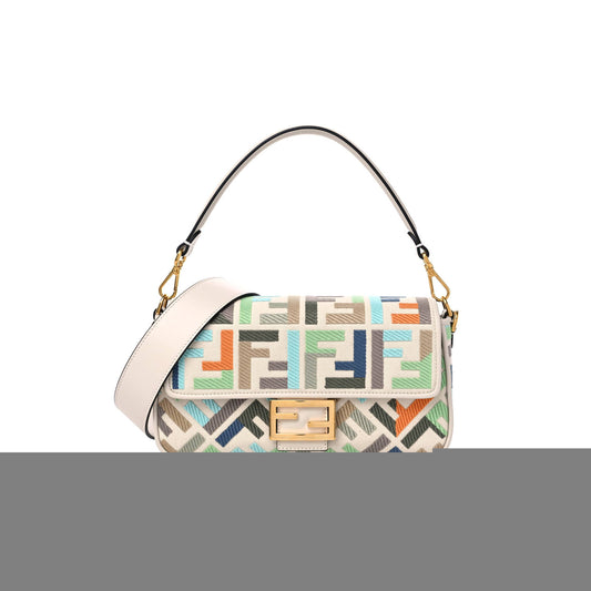 F**di kuban canvas vitello king ff embroidered baguette latte multicolor (27*13*6cm)