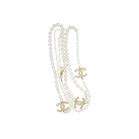 Ch*el vintage extra long pearls trio cc logo coco strands versatile necklace 3427223210282