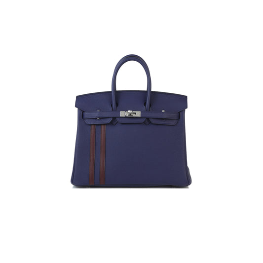 H**mes master birkin 25 officier 73 sapphire blue silver buckle 3038857128 (25*20*13cm)