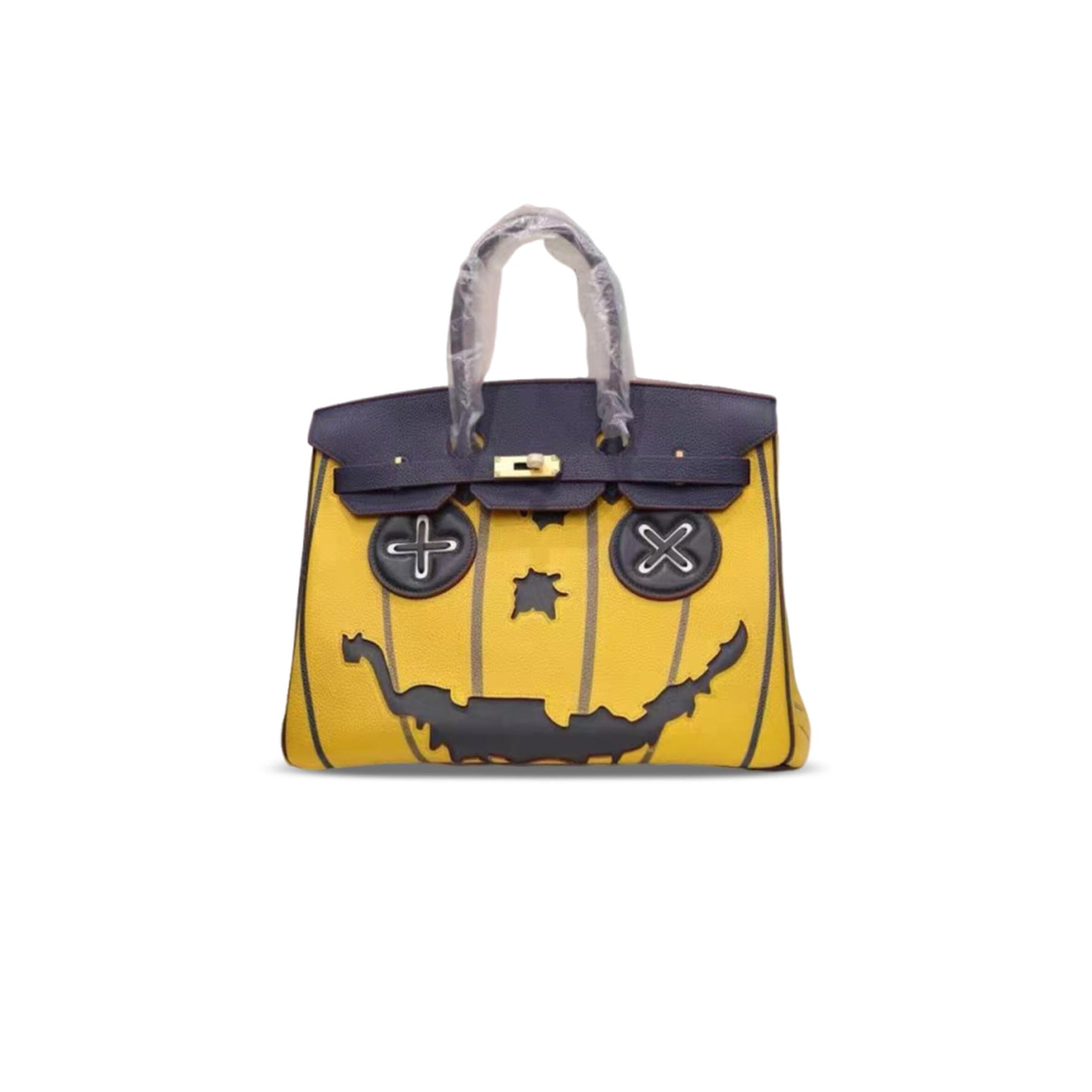 H**me5 master birkin 35 togo yellow and dark blue patchwork gold hardware (35*25*18cm)