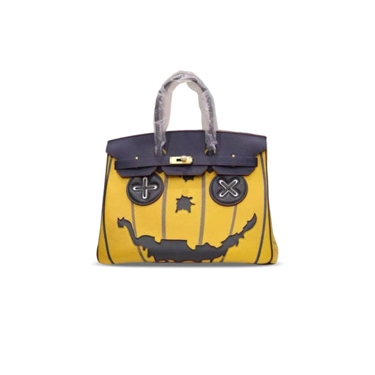 H**me5 master birkin 35 togo yellow and dark blue patchwork gold hardware (35*25*18cm)