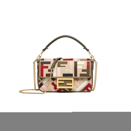 F**di baguette mini canvas bag with multicolor ff embroidery 8bs017anh4f1q6o  (20*13*5cm)