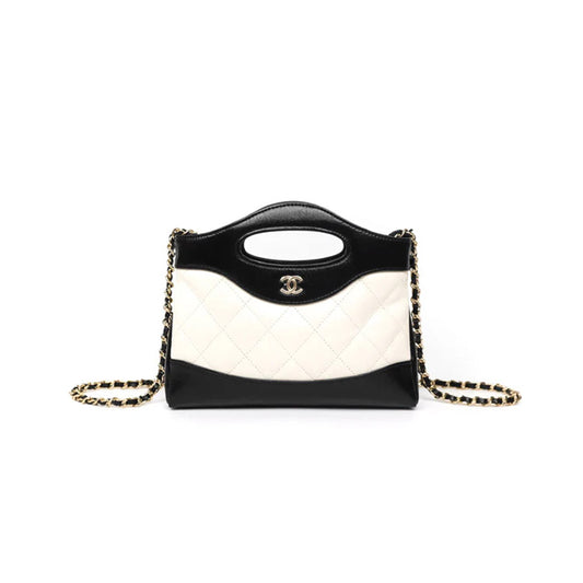 Ch*el nano 31 white black shiny lambskin gold hardware (20*17*4cm)