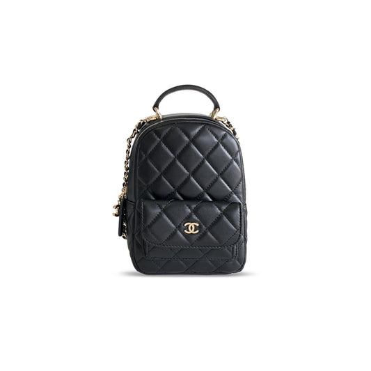 Ch*el classic cc chain pocket backpack quilted lambskin mini ap3753 (18*13*9cm)
