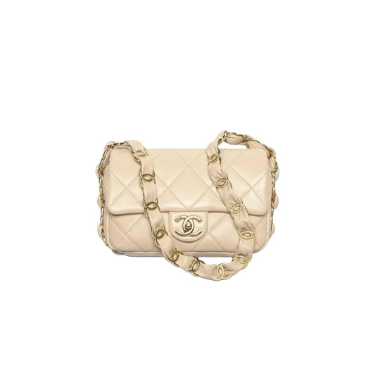 Ch*el double c thick chain flap underarm bag as5174 (21*13*7cm)