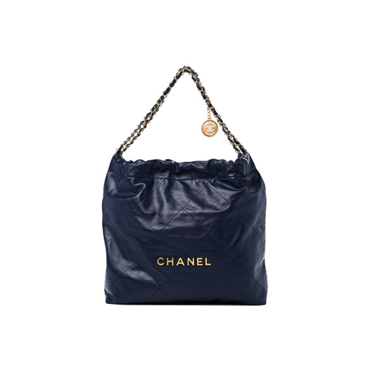 Ch*el master shiny calfskin quilted Ch*el 22 navy blue (42*39*8cm)